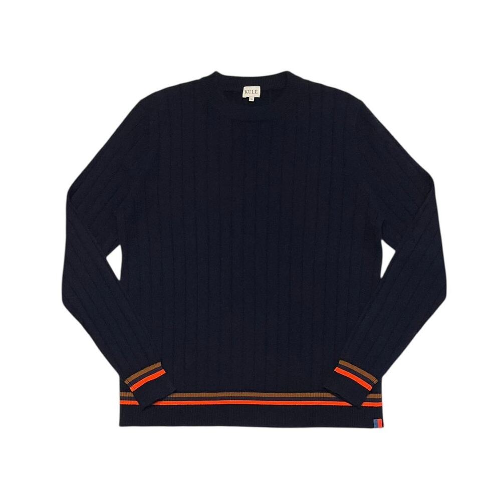 Kule navy blue ribbed sweater with orange stripe detailing cashmere Size XS